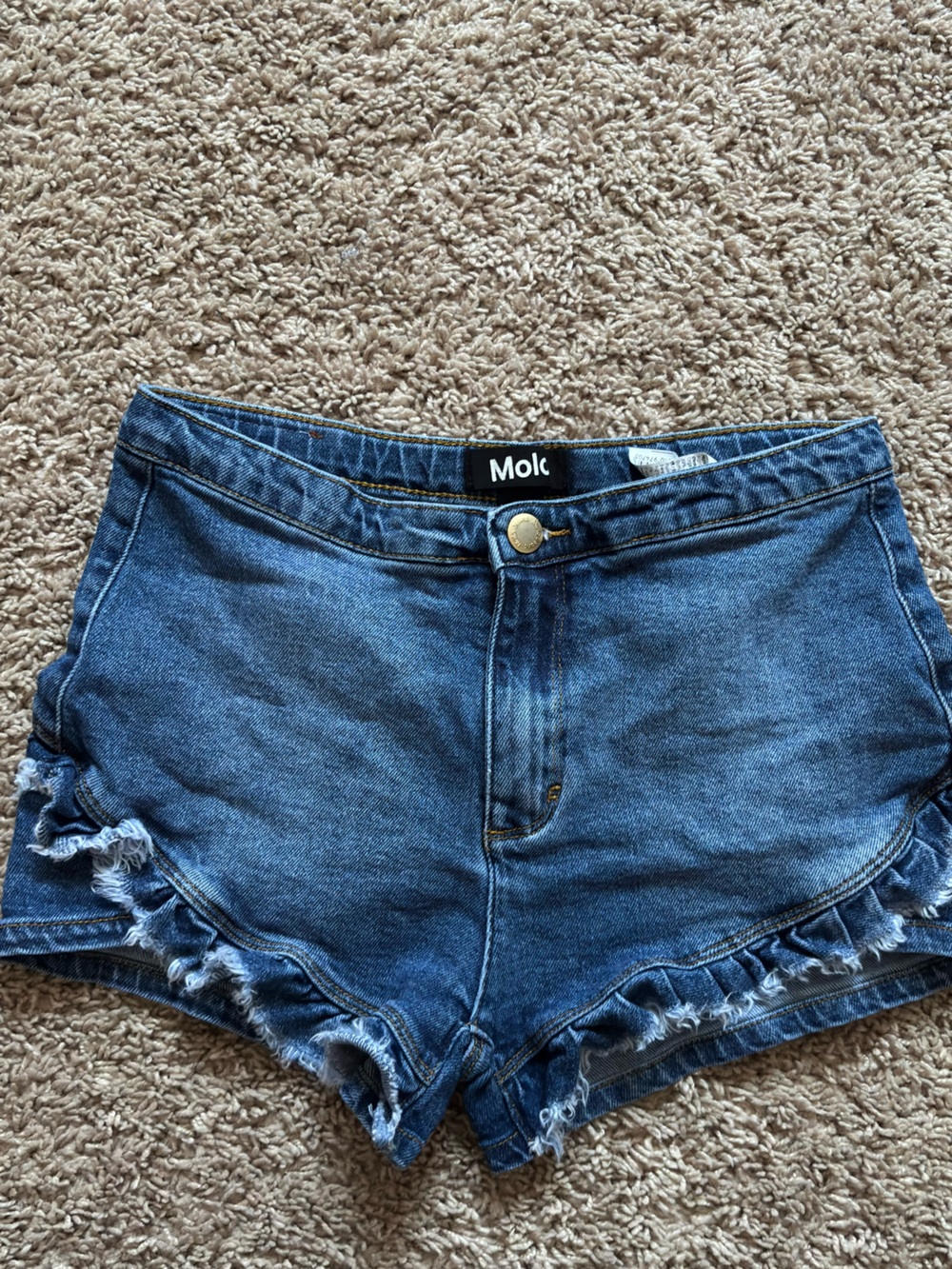 Molo High-Rise Denim Ruffle Hem women Shorts - Blue in